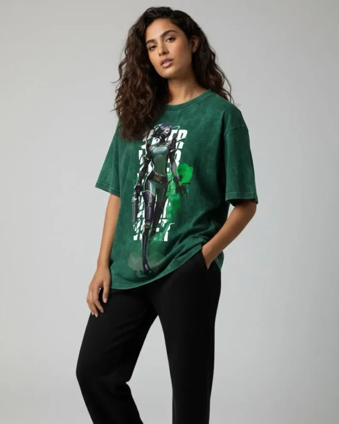 Viper – Toxic Precision Valorant Acid Wash Tee | Bold Gamer Streetwear - Bottle Green / XS - Valorant