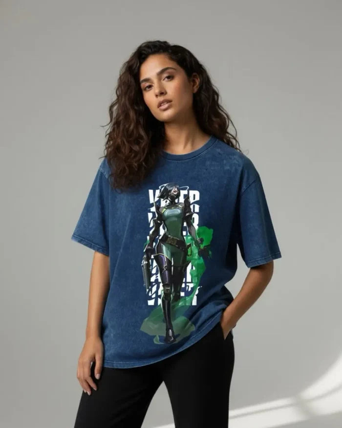 Viper – Toxic Precision Valorant Acid Wash Tee | Bold Gamer Streetwear - Navy / XS - Valorant