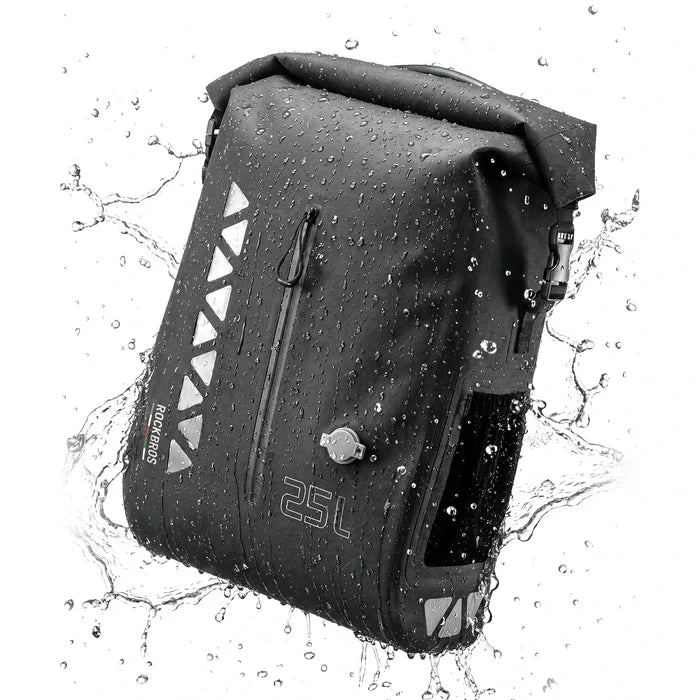 Waterproof 25L Bike Pannier Bag with Roll-Top & Smart Storage#Color_Black