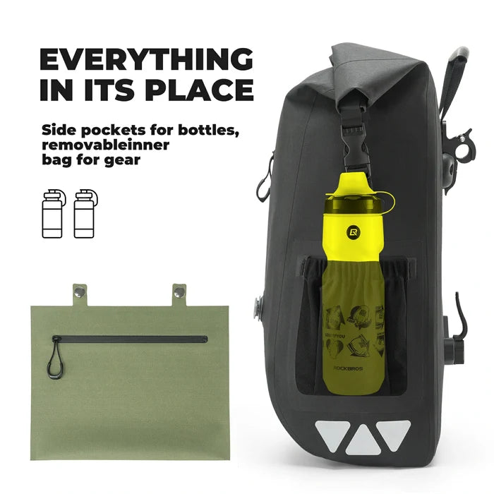 Waterproof 25L Bike Pannier Bag with Roll-Top & Smart Storage