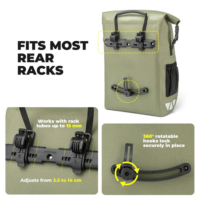 Waterproof 25L Bike Pannier Bag with Roll-Top & Smart Storage