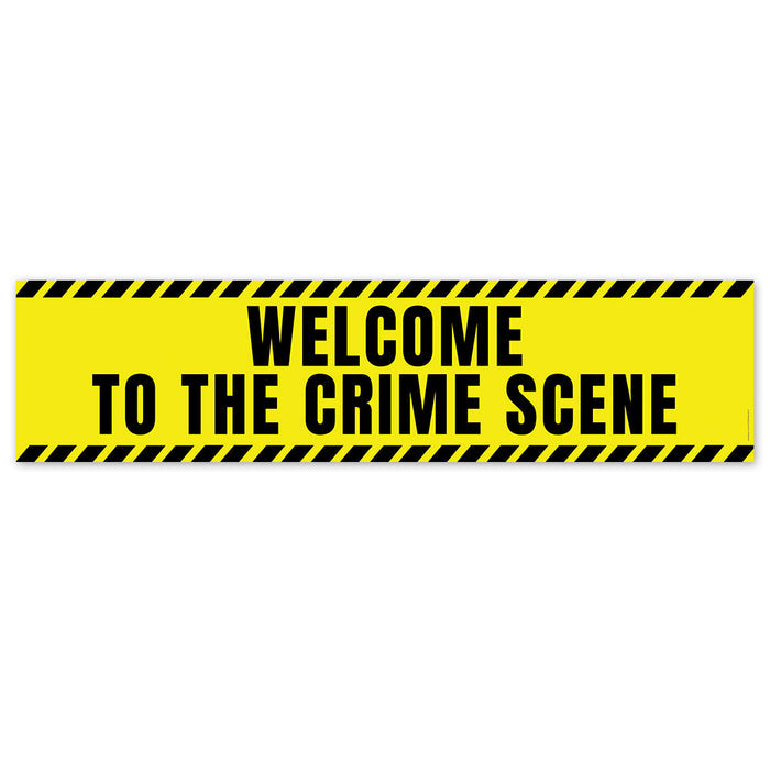 Yellow warning tape with 'Welcome to the Crime Scene' text on a white background