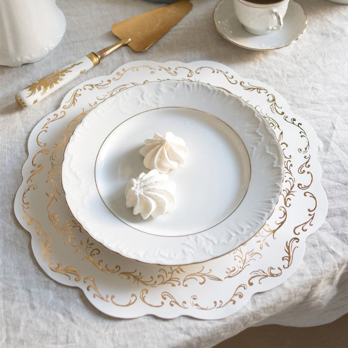 White and Gold Paper Placemats - 35.5cm - Pack of 6