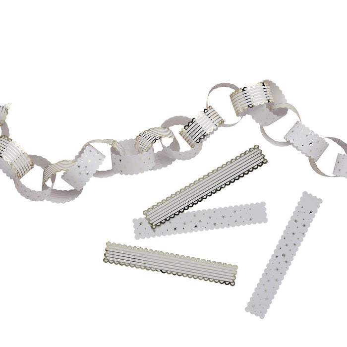 White & Gold Scallop Edge Paper Chains - Pack of 48