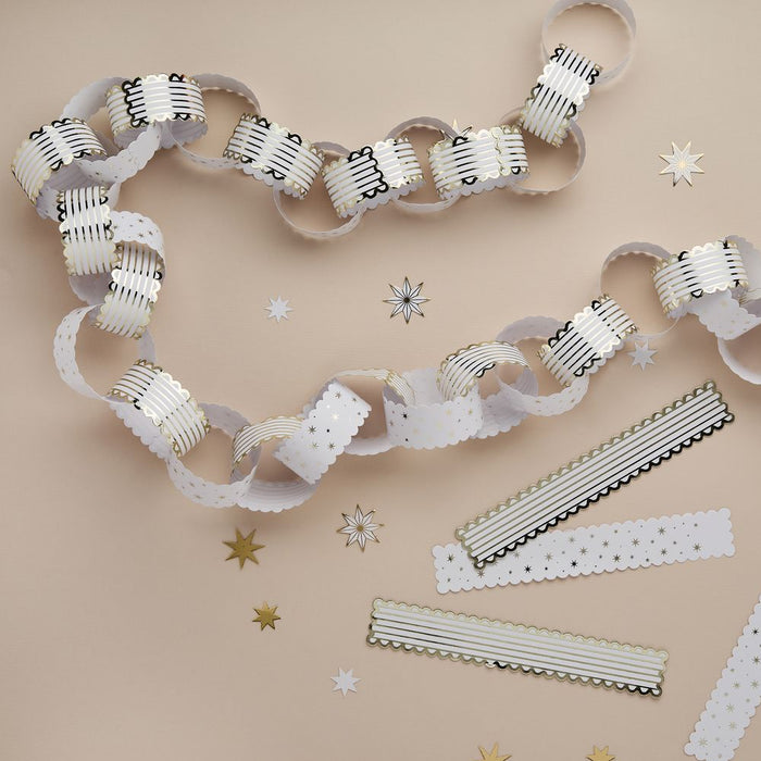 White & Gold Scallop Edge Paper Chains - Pack of 48