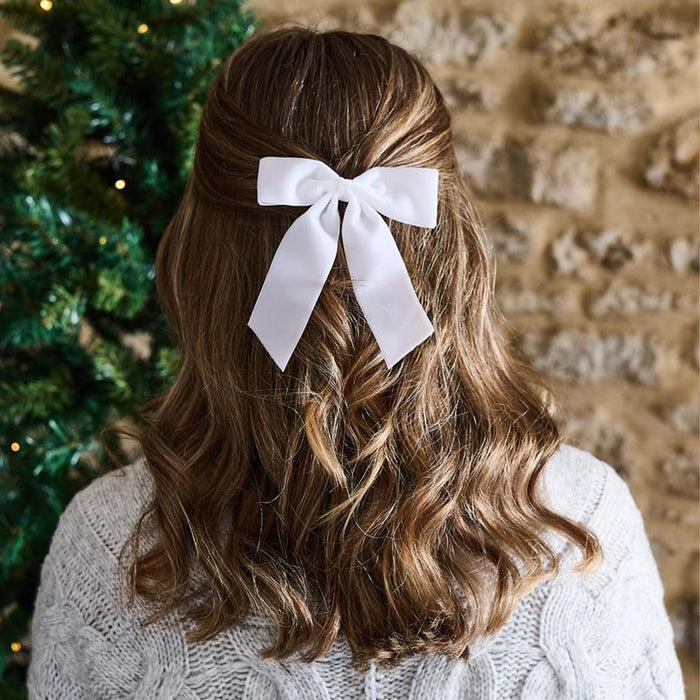 White Velvet Bow Clip Decorations - Pack of 6
