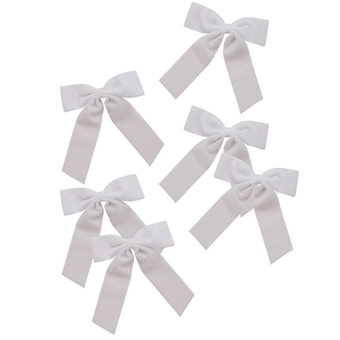White Velvet Bow Clip Decorations - Pack of 6