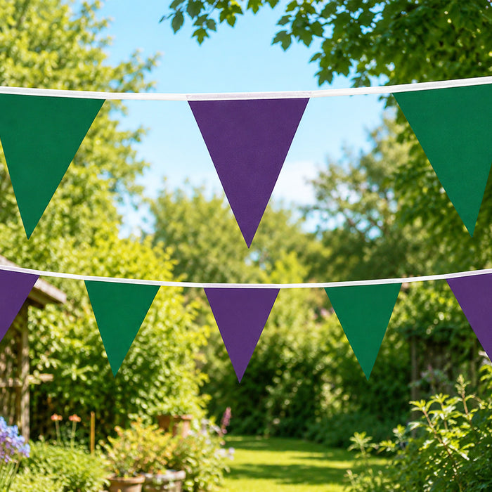 Wimbledon Green and Purple Fabric Pennant Bunting - 24 Flags - 8m