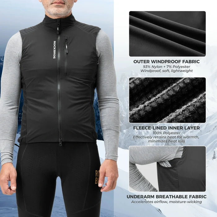 rockbros winter thermal cycling vest fleece lined windproof breathable bike gilet