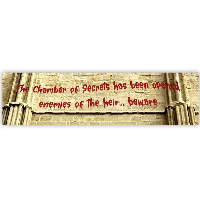 A banner decoration with the text 'The Chamber of Secrets has been opened, enemies of the heir.