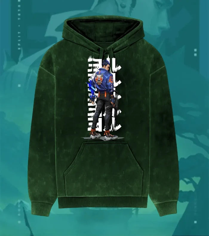 Yoru – Riftwalker Valorant Acid Wash Hoodie | Premium Gamer Streetwear - Bottle Green / XS - Valorant