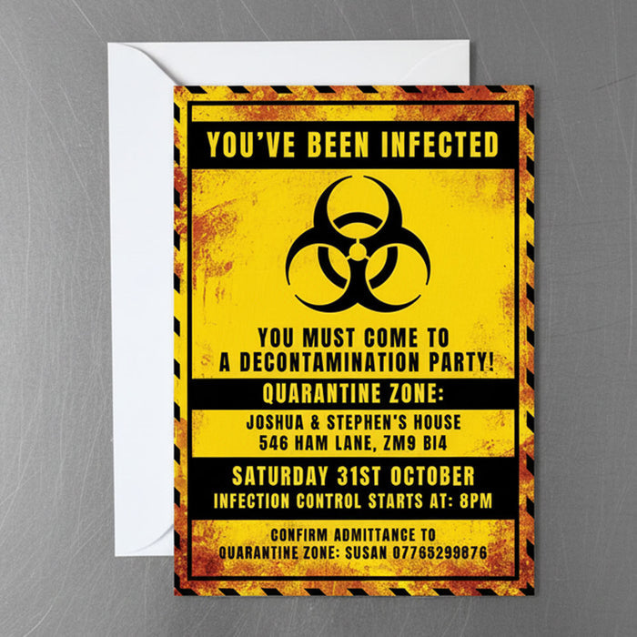 Zombie Apocalypse Personalised Halloween Party Invitation - Pack of 16